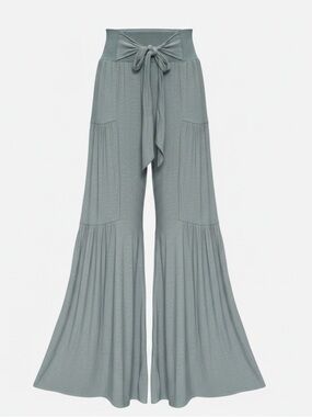 Hyfve Bluish Gray Palazzo Pants Size Large Boho Tiered High Waist Tie Front Ligh